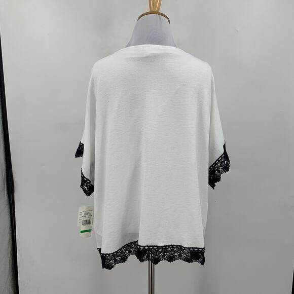 Alfred Dunner Blouse Womens L Large White Black Attached Necklace Lace Trim - Picture 6 of 13